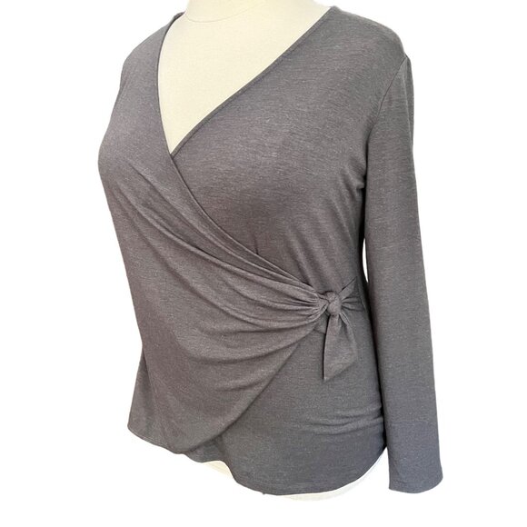 Betabrand Size XXL Charcoal Gray Karen Stretch Side Tie Long Sleeve Wrap Top - Picture 4 of 16
